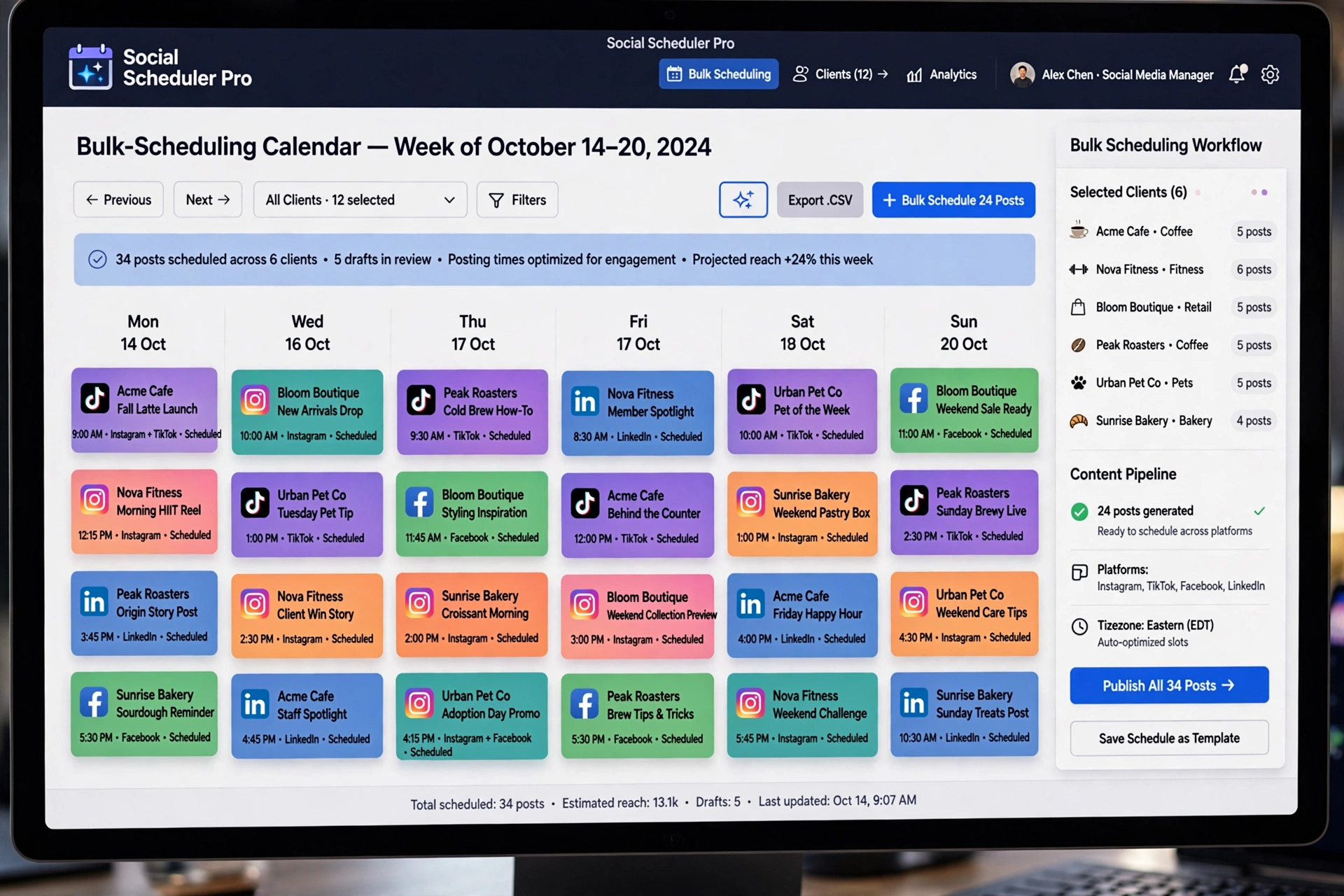 bulk scheduling calendar for multiple facebook client pages