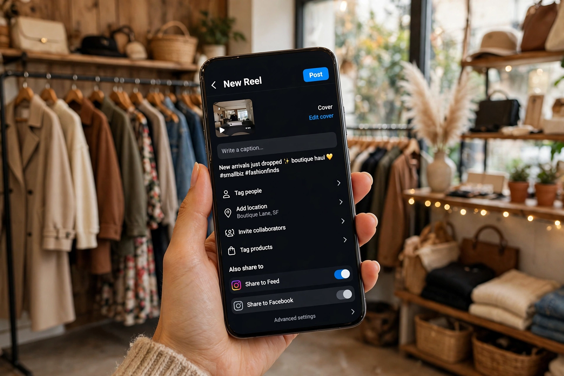 small boutique owner uploading instagram reels
