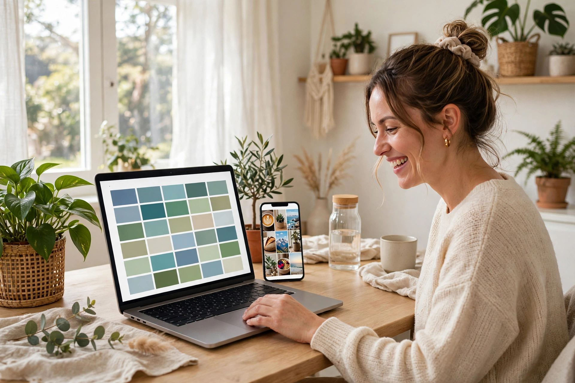 Solopreneur scheduling Facebook and Instagram posts for the week